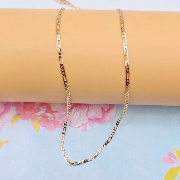 "Elegant Rose Gold Figaro Chain Necklace – 50cm Brass Gold Plated, XPNL0113 - Picture 1 of 13